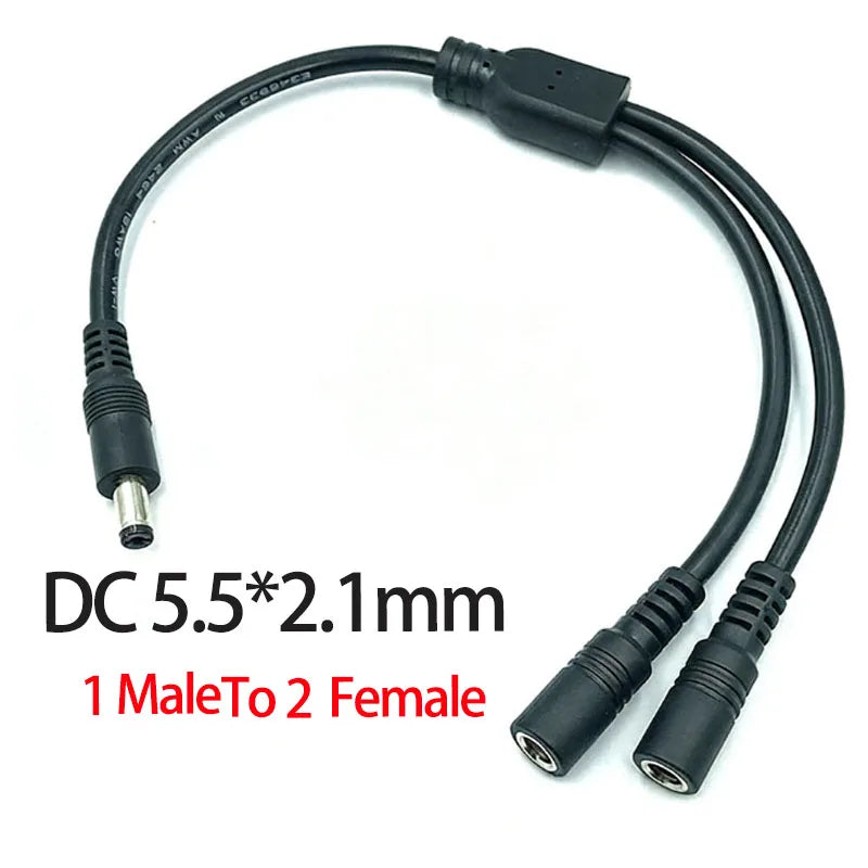 1PC DC 5.5mm 2.1mm 1 To 2 Connector Male To Female Plug DC Power Splitter Cable CCTV LED Strip Light Power Supply Adapter