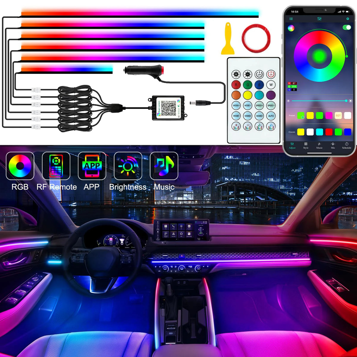Universal Symphony Car Ambient Lights LED Interior RGB Strea