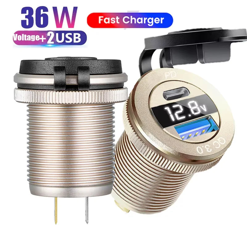 12/24V Dual USB Car Socket Charger LED Voltmeter Power Socke