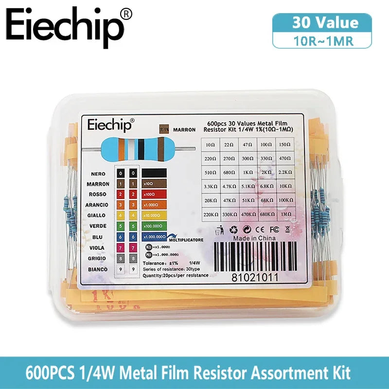 0.25W Metal Film Resistor kit set 30 Values resistors pack 1
