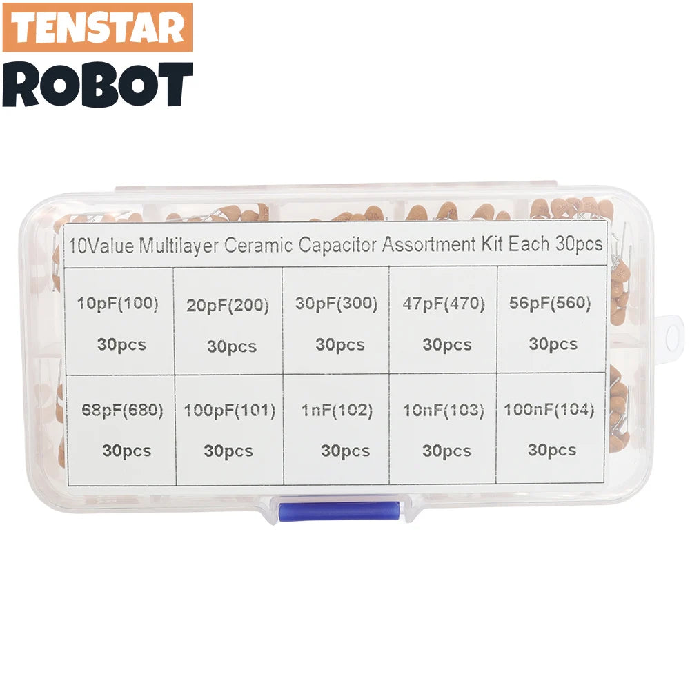 300pcs 10value 50v 10pf 20pf 30pf 47pf 56pf 68pf 100pf 1nf 1