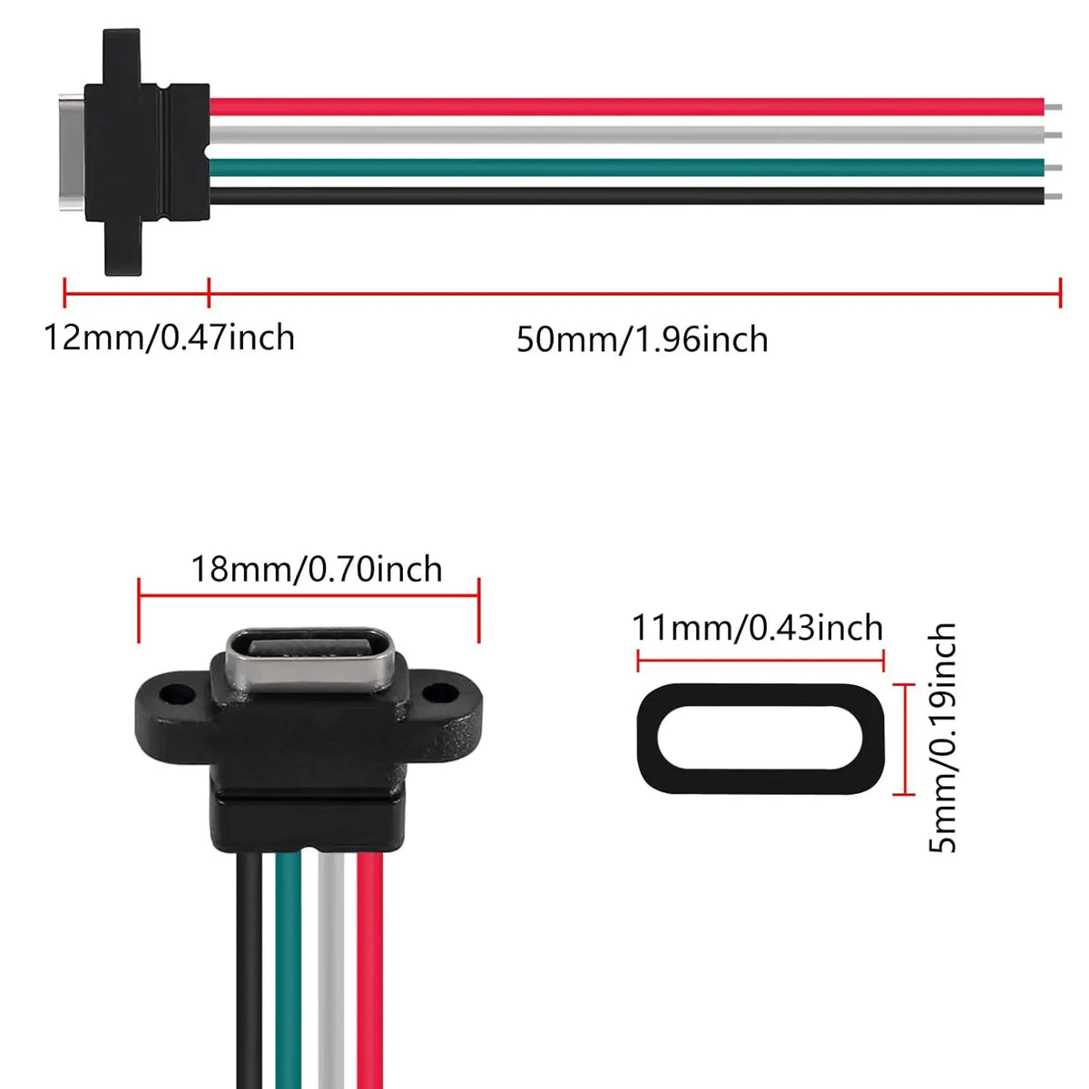 8pcs USB Connector Type-C Female Chassis 4 Pin for DIY Water