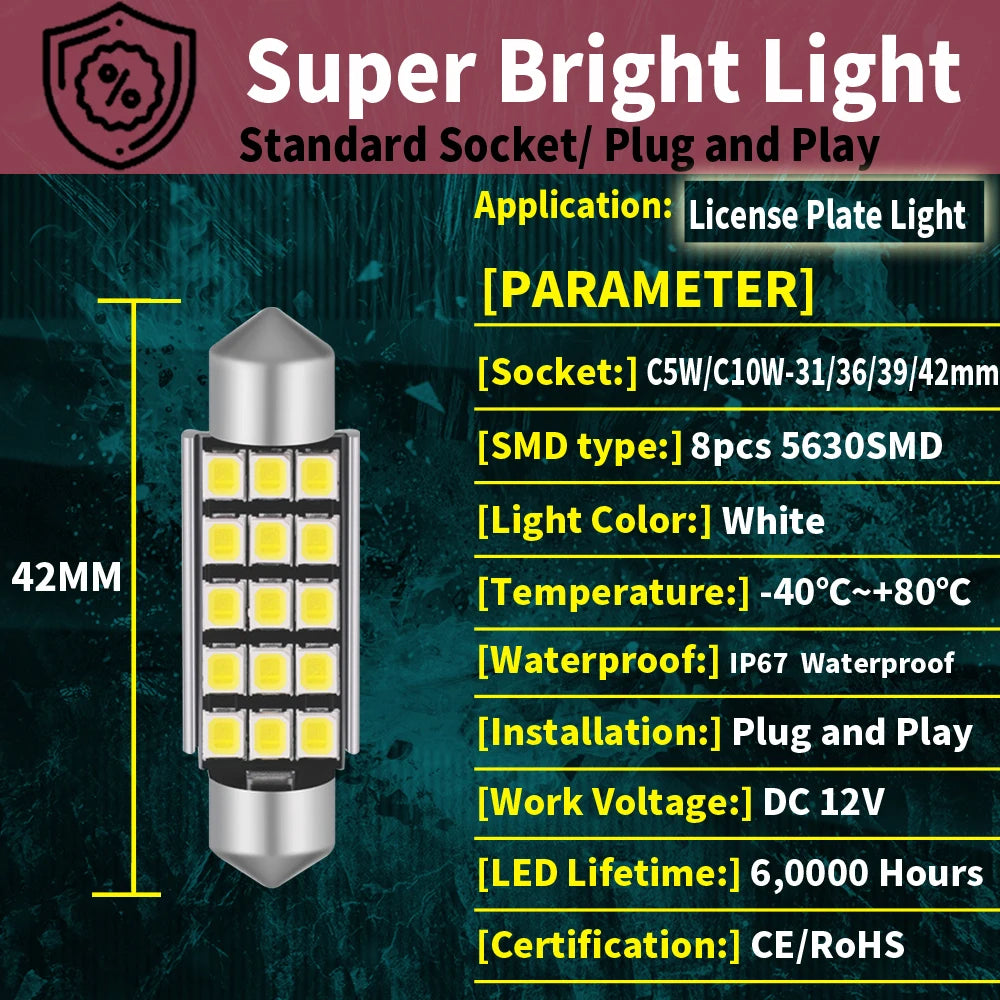 2pcs C5W C10W Led Bulb Festoon 31MM 36MM 39MM 41MM 42MM 6411
