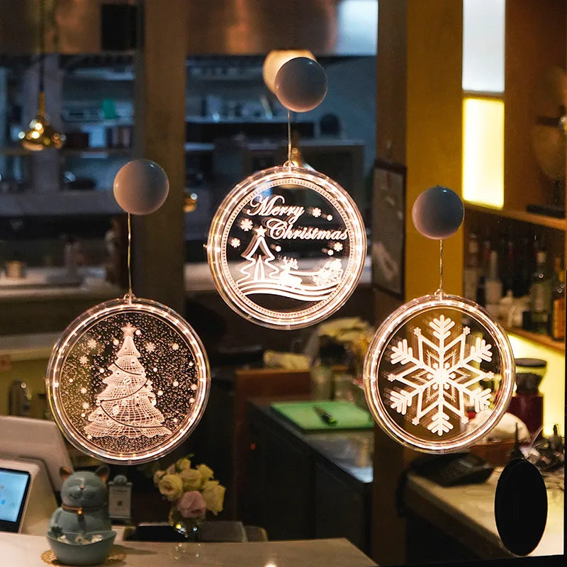Merry Christmas LED Fairy Lights Santa Claus Elk Living Door