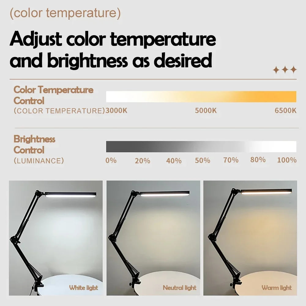 Eye-Caring LED Folding Metal Desk Lamp Adjustable Brightness