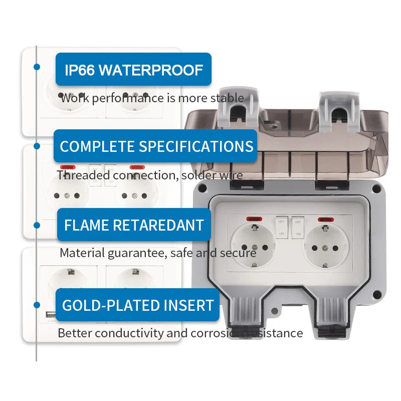 IP66 Germany Standard Outlet Waterproof Outdoor Sockets And 