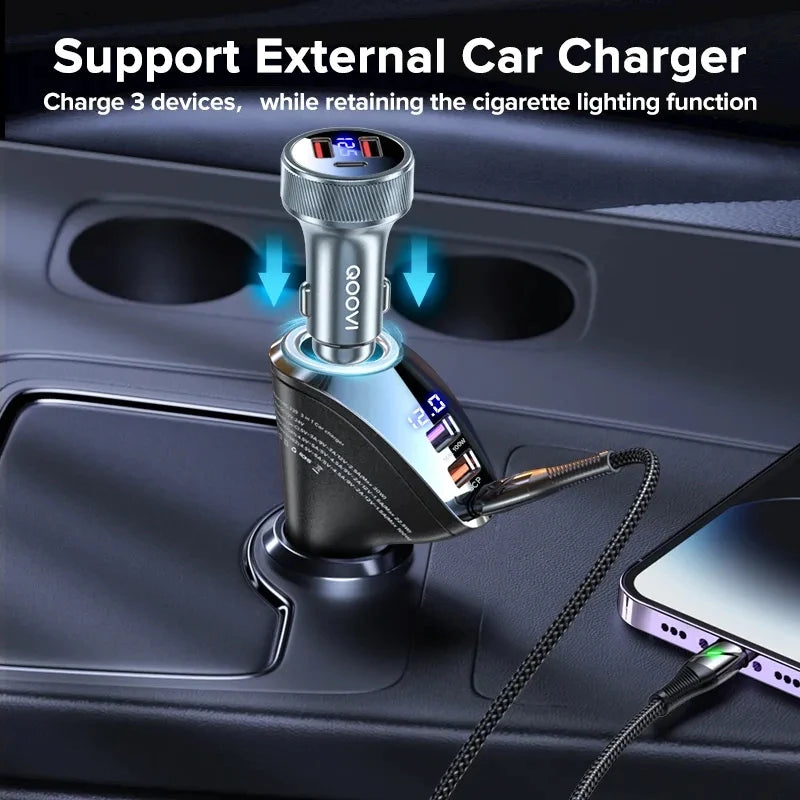 QOOVI 150W 4-Ports Car Charger USB Type C Super Fast Chargin
