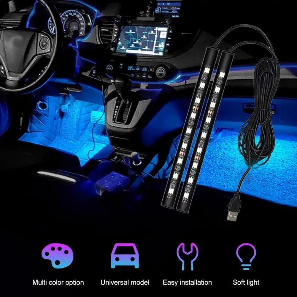 New LED Car Interior Ambient Foot Strip Light Kit Backlight 