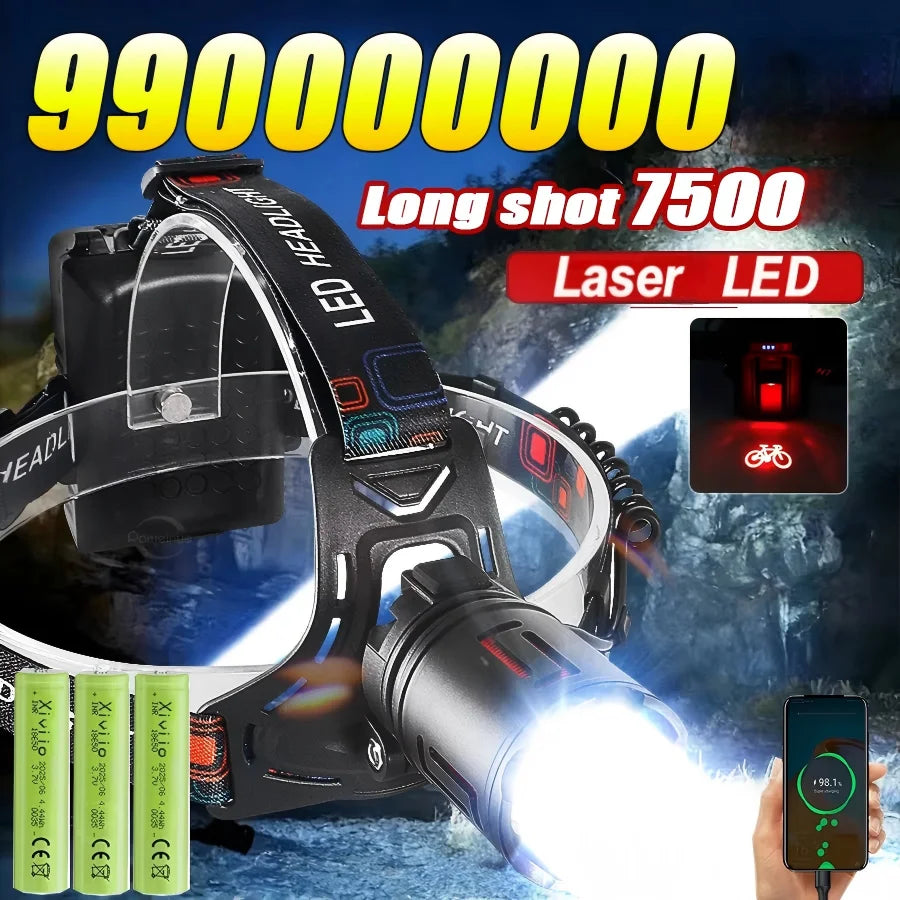 2026 New High Power 1200W LED Headlight 990000000LM Zoom Wat