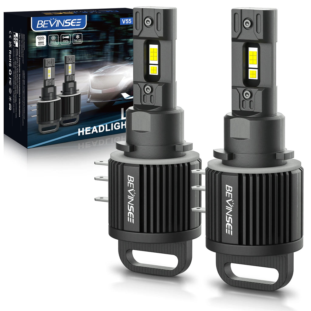 BEVINSEE H15 LED Headlight Globes 11000LM High Beam + DRL 60