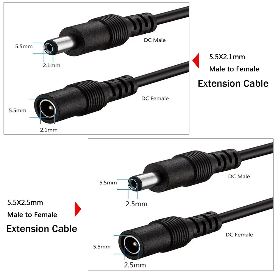 16AWG 2PIN 5.5x2.1mm / 5.5X2.5mm Power Plug DC Male Female C