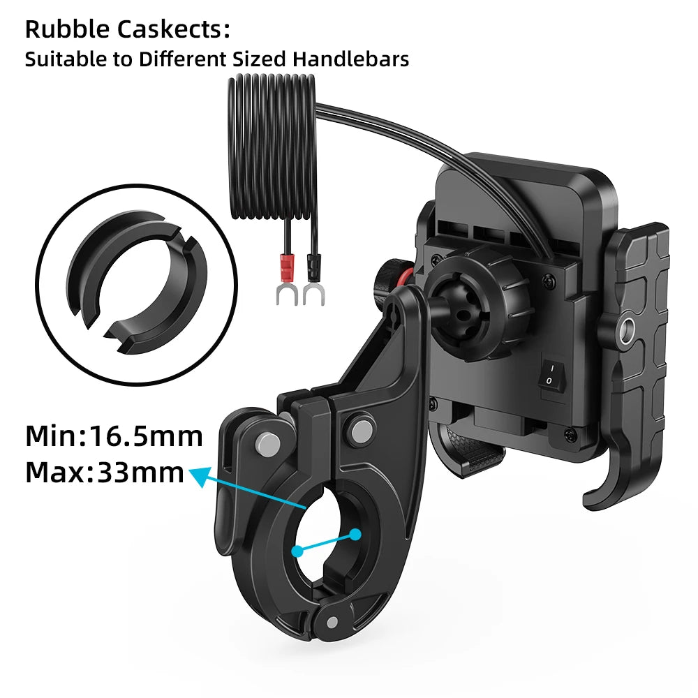 Motorcycle Phone Mount with Charger USB C 20W Fast Charging 