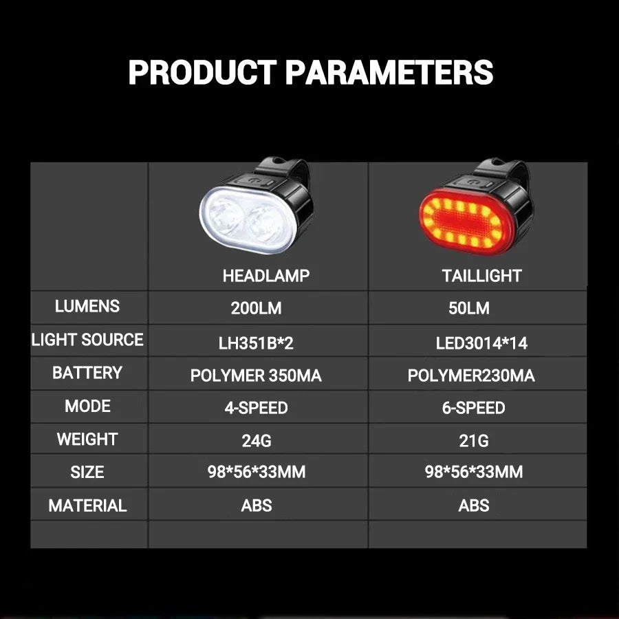 Cycling Bicycle Front Rear Light Set Bike Rechargeable Headl