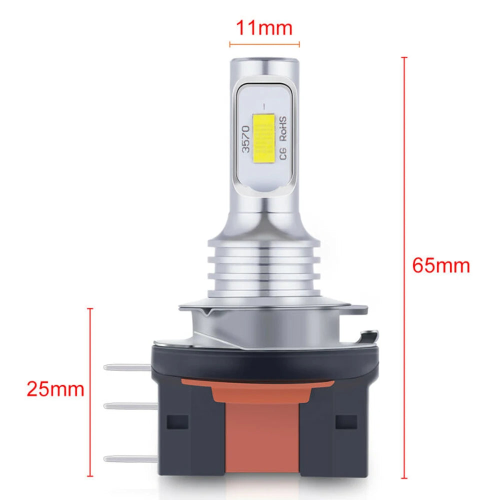 2Pcs H15 LED H11B H8B H9B Headlight Bulbs CANBUS 6500K Yello