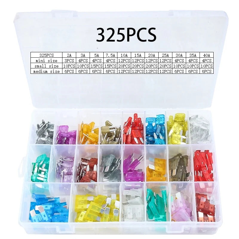 325Pcs Standard Car Fuses Assorted Kit 60 Mini Blade Car Fuse +60 Standard Automotive Fuse +60 Micro Fuse