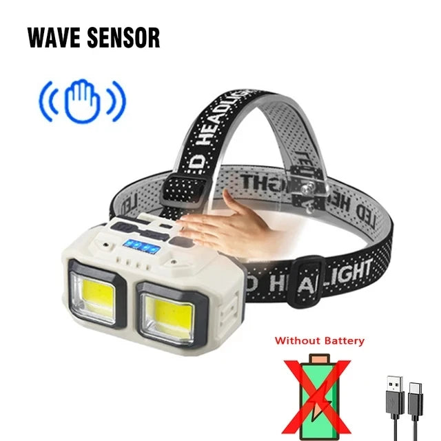 Super Bright LED Sensor Headlamp Type-C Charge Head Flashlight with 18650 Battery Outdoor Waterproof Camping Fishing Headlight