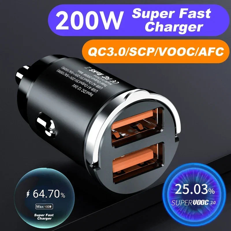 Car 66/100/200W Dual Port Mini USB Charger Ultra Fast Chargi