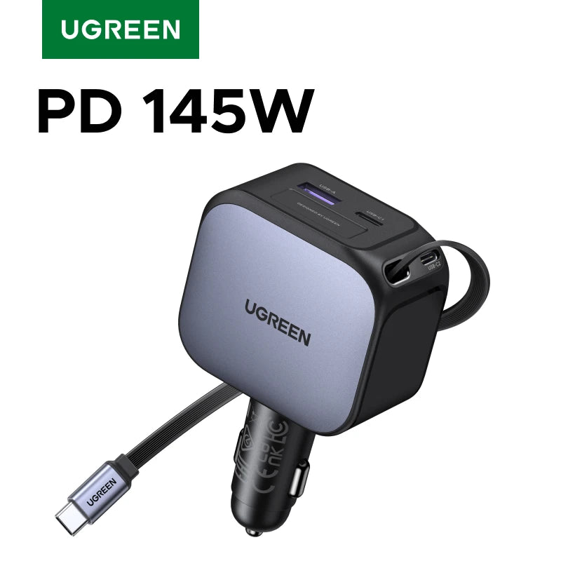 UGREEN 145W 90W 60W Car Charger 3 USB-C & 1 USB-A Ports PD Q