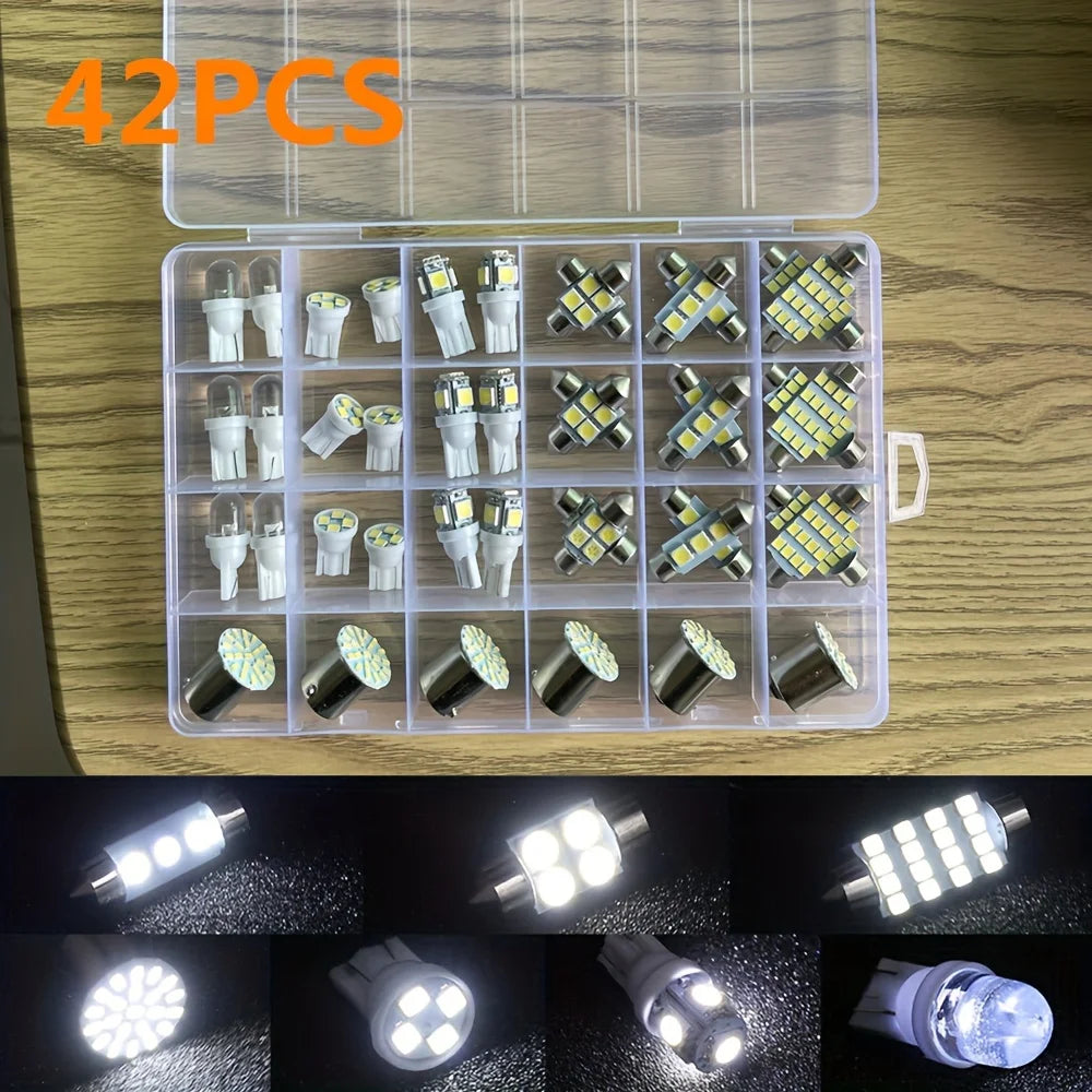 42Pcs LED Car Interior Lights T10 6000K SMD LED Replacement 