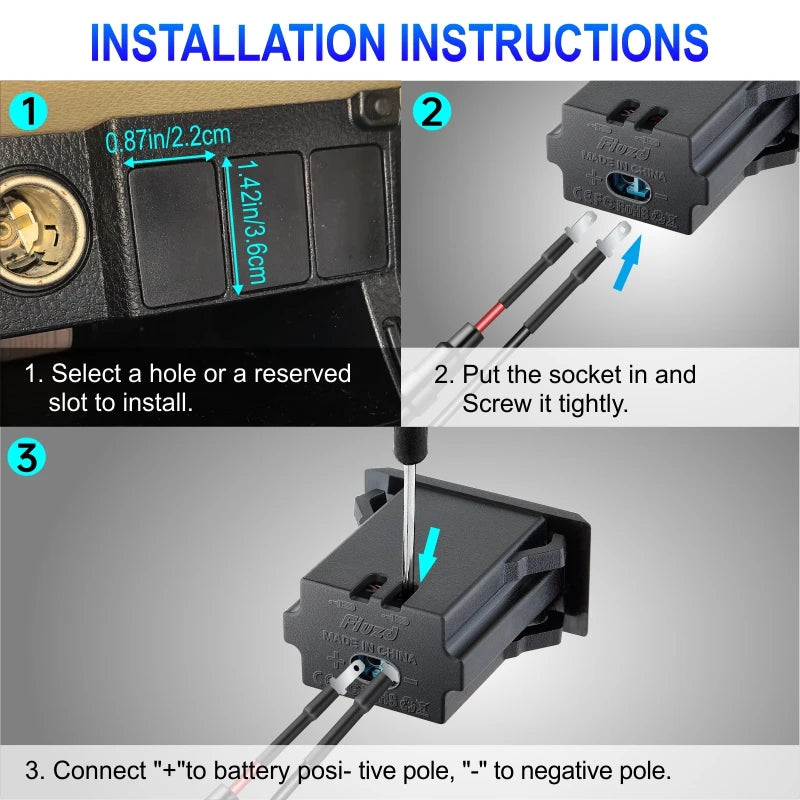 Car Charger Socket PD3.0 & QC3.0 Double USB C Ports Waterpro