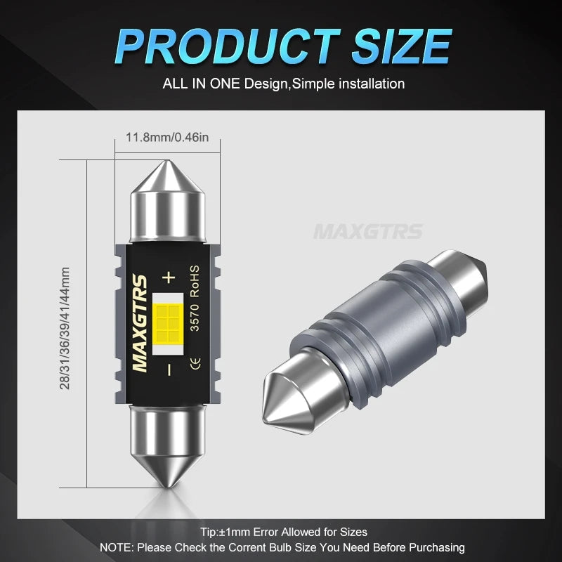 2Pcs/Lot Car Festoon 3570 Chip Bulb 28mm/31mm/36mm/39mm/41mm