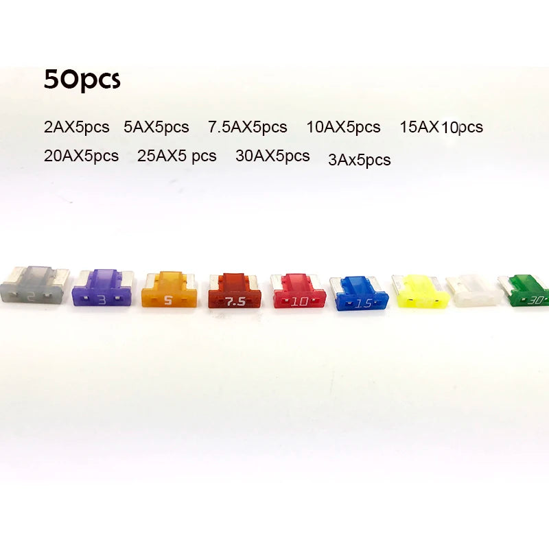 90/50pcs Fuses Micro Short Low Profile Mini Blade Fuse Assortment 3A 5A 7.5A 10A 15A 20A for Car Boat Truck SUV Automotive