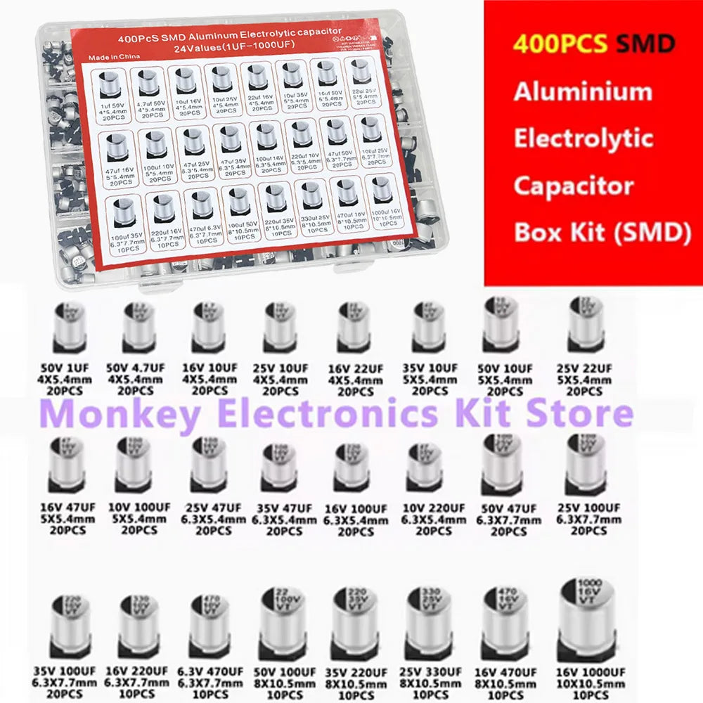 400PCS SMD Aluminu Electrolytic Capacitor Kit condensadores 