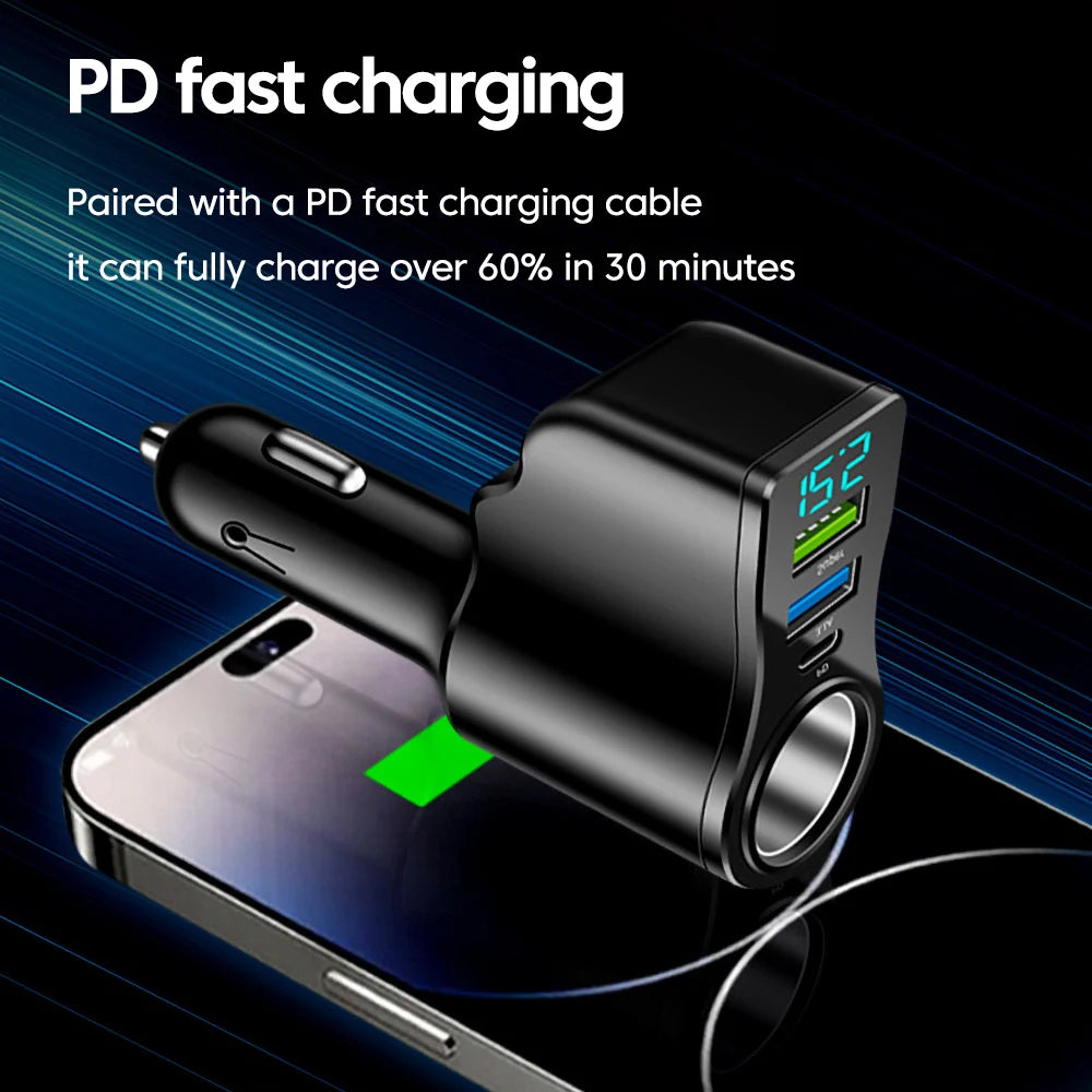 4 in 1 66W Car Charger Fast Charging Socket Splitter Dual US