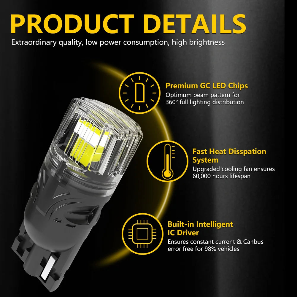 2Pcs Canbus T10 LED W5W LED Bulb No Error Car Interior Trunk