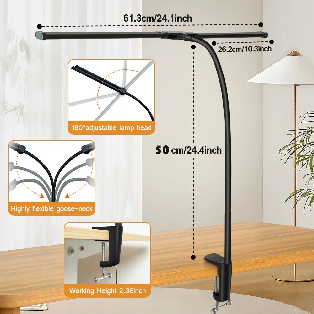 Double Head LED Desk Lamp Dimmable PC Monitor Light USB Tabl