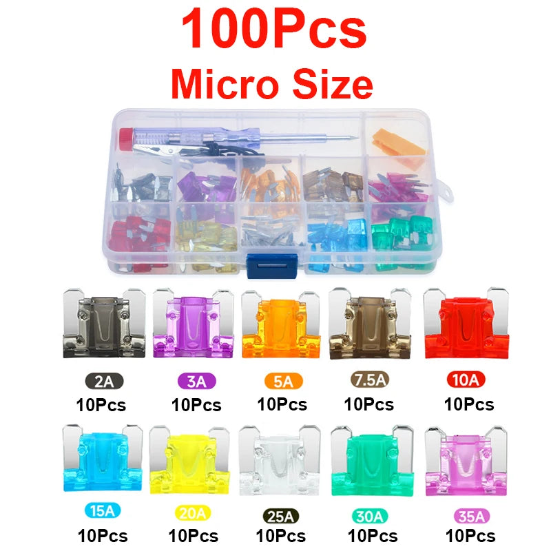 100/200Pcs Car Blade Fuse Assortment Kit Auto Truck Automotive Medium Small Sizes Mixed Motorcycle Circuit Fuse With Box 2A-35A