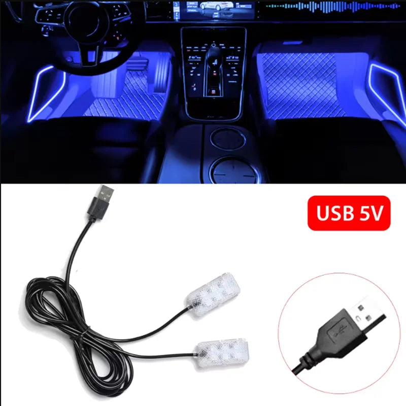 Car Led Foot Ambient With USB Cigarette Lighter Backlight Mu