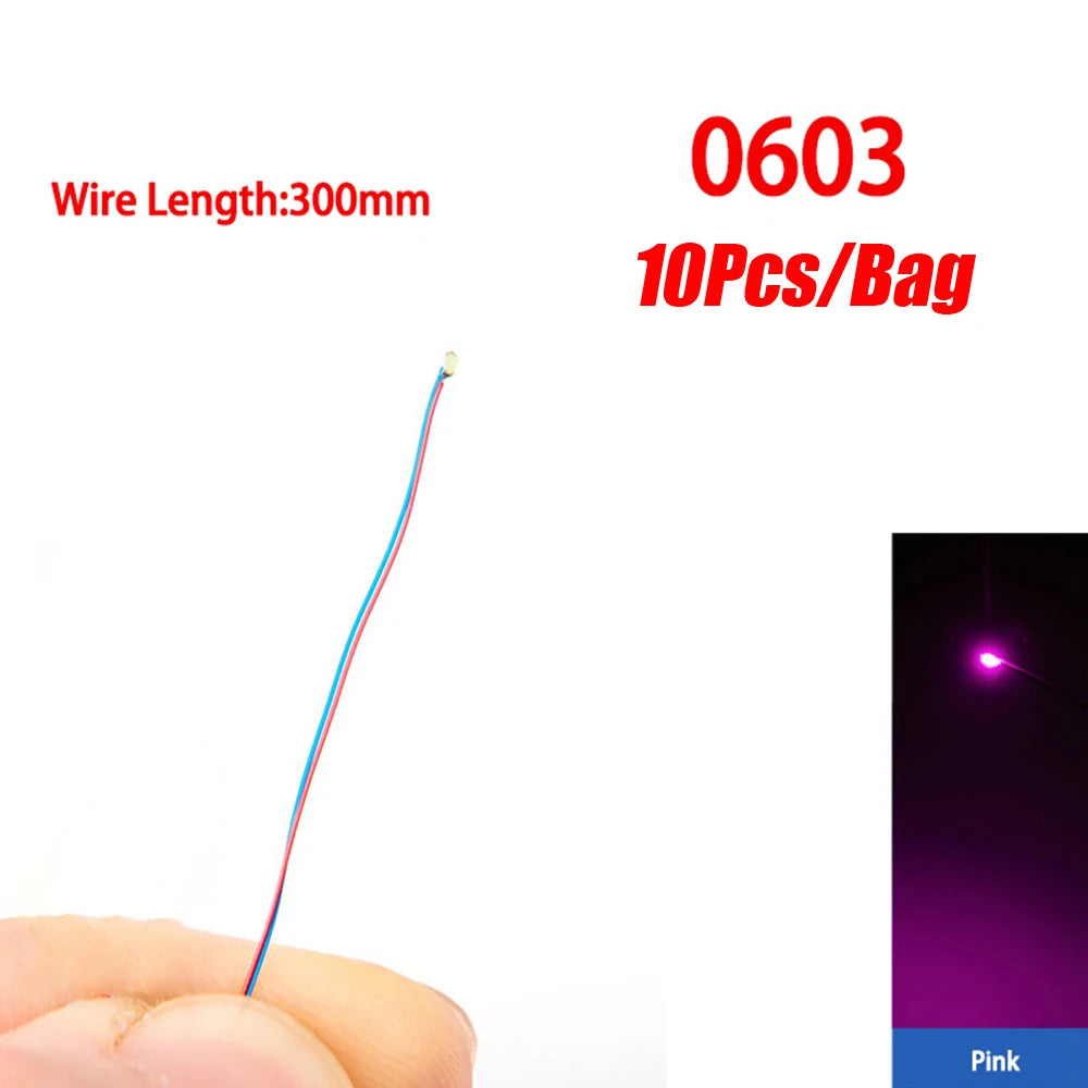 10Pcs/Lot Model 0402 0603 SMD LED Wired Chip Micro Led Pre-Soldered Lamp Railway Model 30cm 3V DIY Model Kit For Gundam Scenes