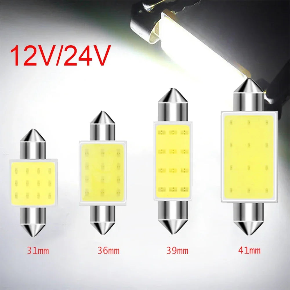 10Pcs/Lot C5W LED Bulb Festoon 31/36/39/41mm 12V 24V COB 650