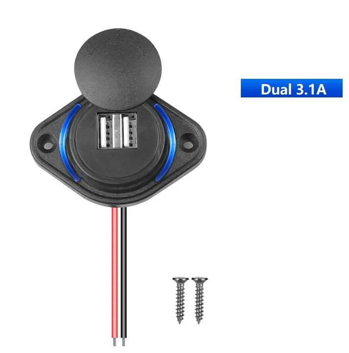 12-24V 3.1A Dual USB Charger Power Socket Adapter Charging Panel Mount for Motorbike Car Boat ATV UTV Camper Caravans