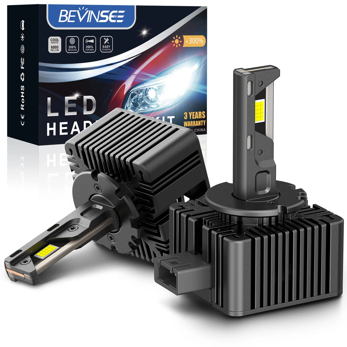 BEVINSEE 80W 8000LM Super Bright LED Car Lights CANBUS D1S D