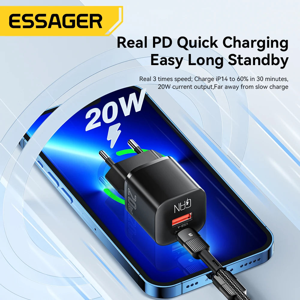 Essager 20W GaN PD USB C Charger for iPhone 14 13 12 11 Pro 