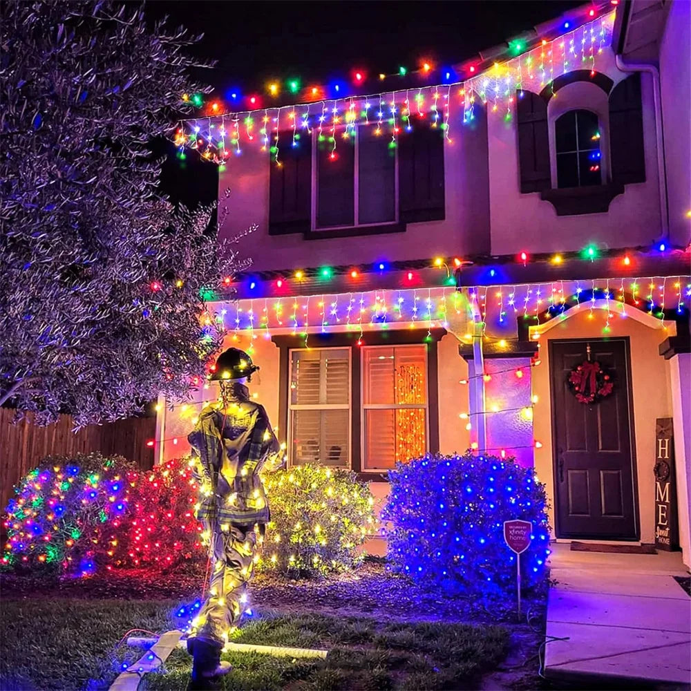Christmas Outdoor Lights 20m Street Garland Winter Led Icicle Curtain Lights for House New Year and Christmas Decoration 2024