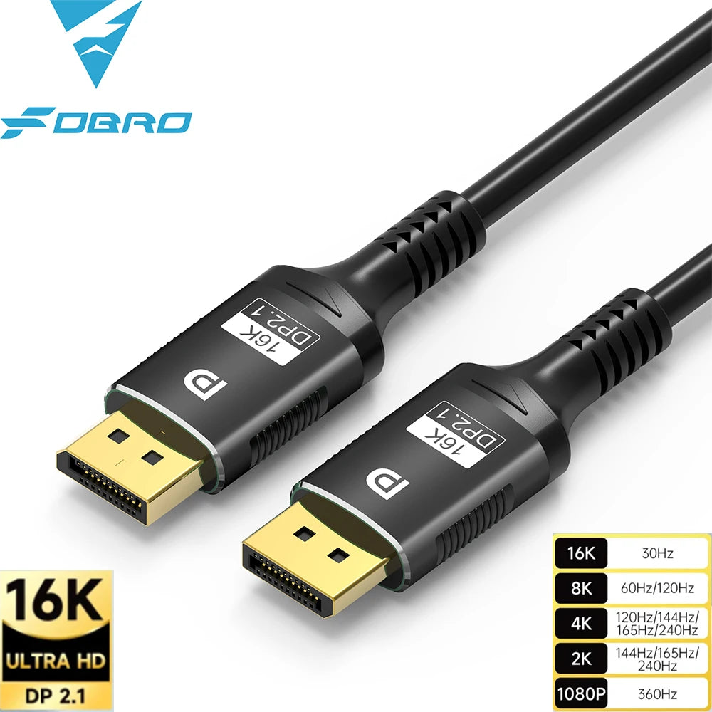 16K DP 2.1 8K 120Hz 4K 240Hz 80Gbps HDR Video Audio Displayport Cable Display Port for Laptop TV Xbox Projector Gaming Monitor