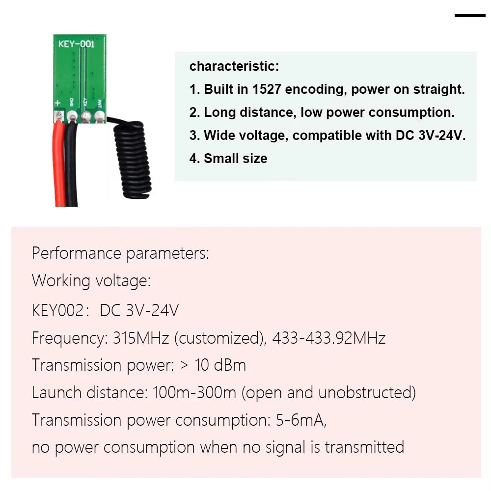 433Mhz RF Wireless Transmitter Modul Mini DC 12V 3V 5V 24V L
