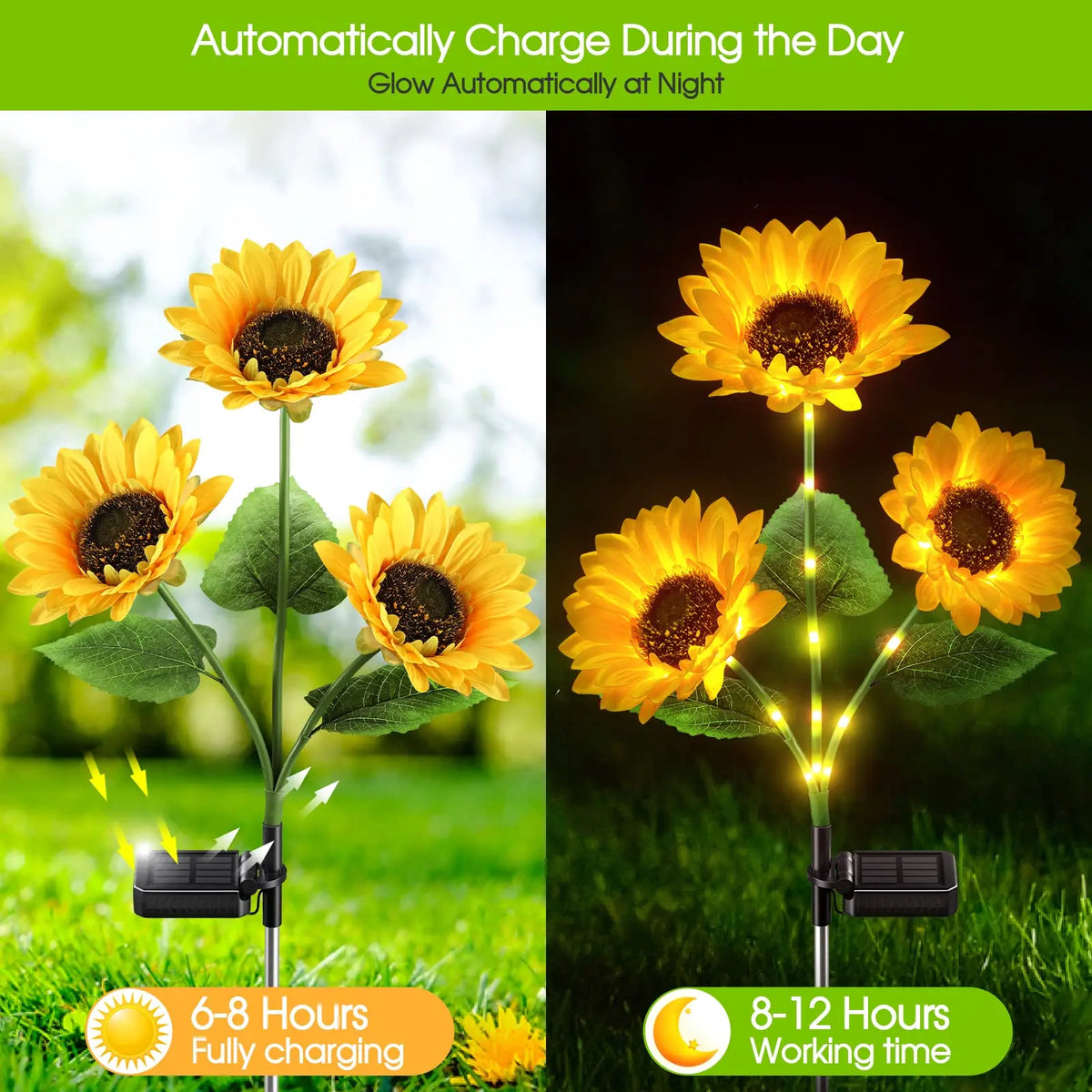 3 Head Solar Sunflower Lights LED Light Garland Outdoor Wate