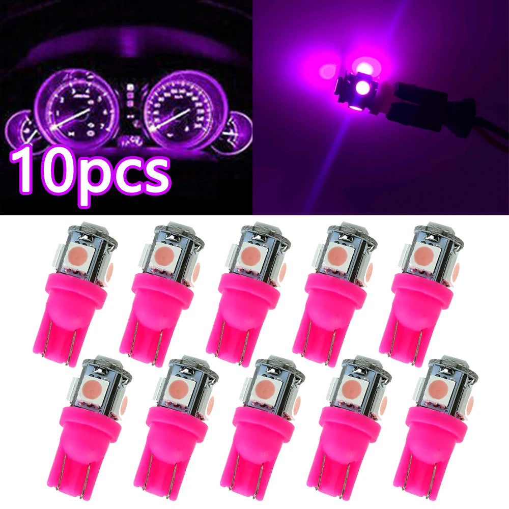 10pcs Pink Purple T10 158 192 194 168 W5W 5050 SMD 5 LED Car