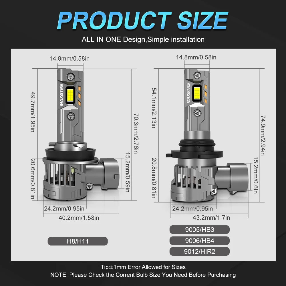 2Pcs 28000LM H8 H11 LED 7535 CSP Chip Car Headlight Bulbs HB