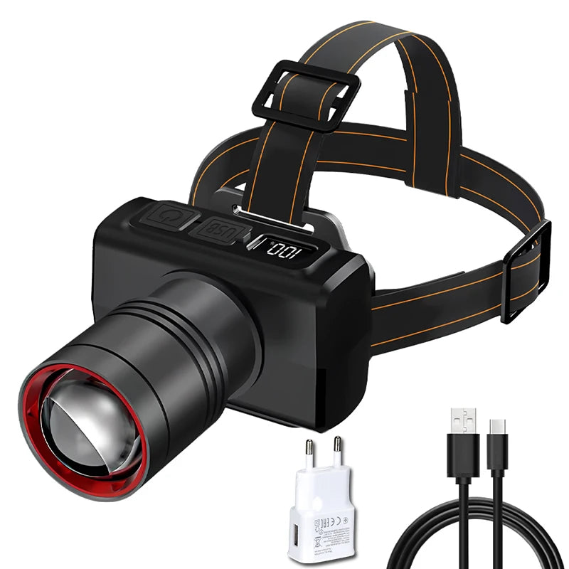 Powerful Sensor LED Headlamp USB Rechargeable Headlight Zoomable Head Lamp Waterproof Head Light High Lumens Head Flashlight