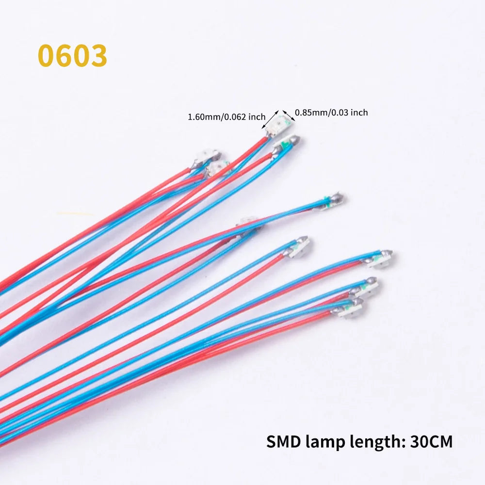 5PCS 3V LED 0402 0603 SMD Lamp Wired Chip 30cm Model Toys Ra