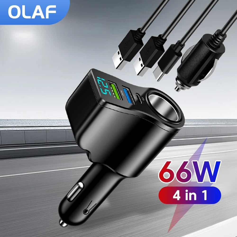 4 in 1 66W Car Charger Fast Charging Socket Splitter Dual US