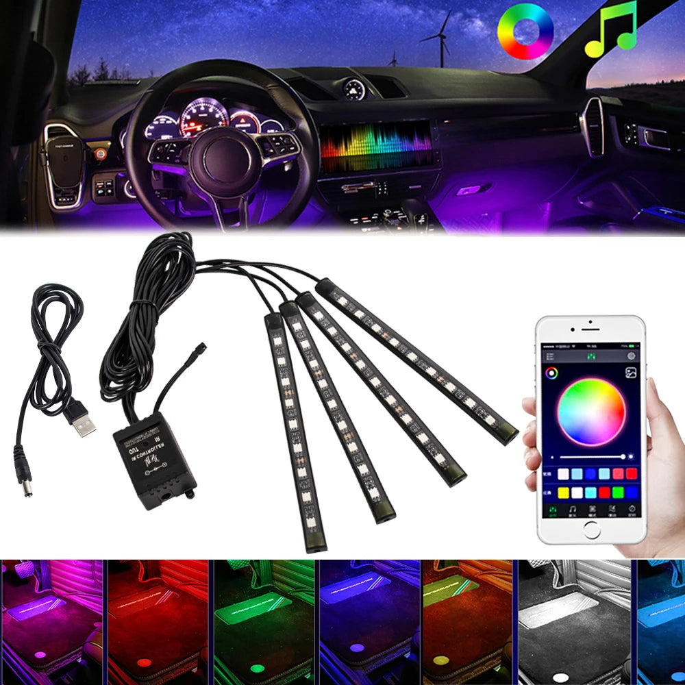 Car RGB Ambient Light LED Auto Foot Strips with USB Cigarett