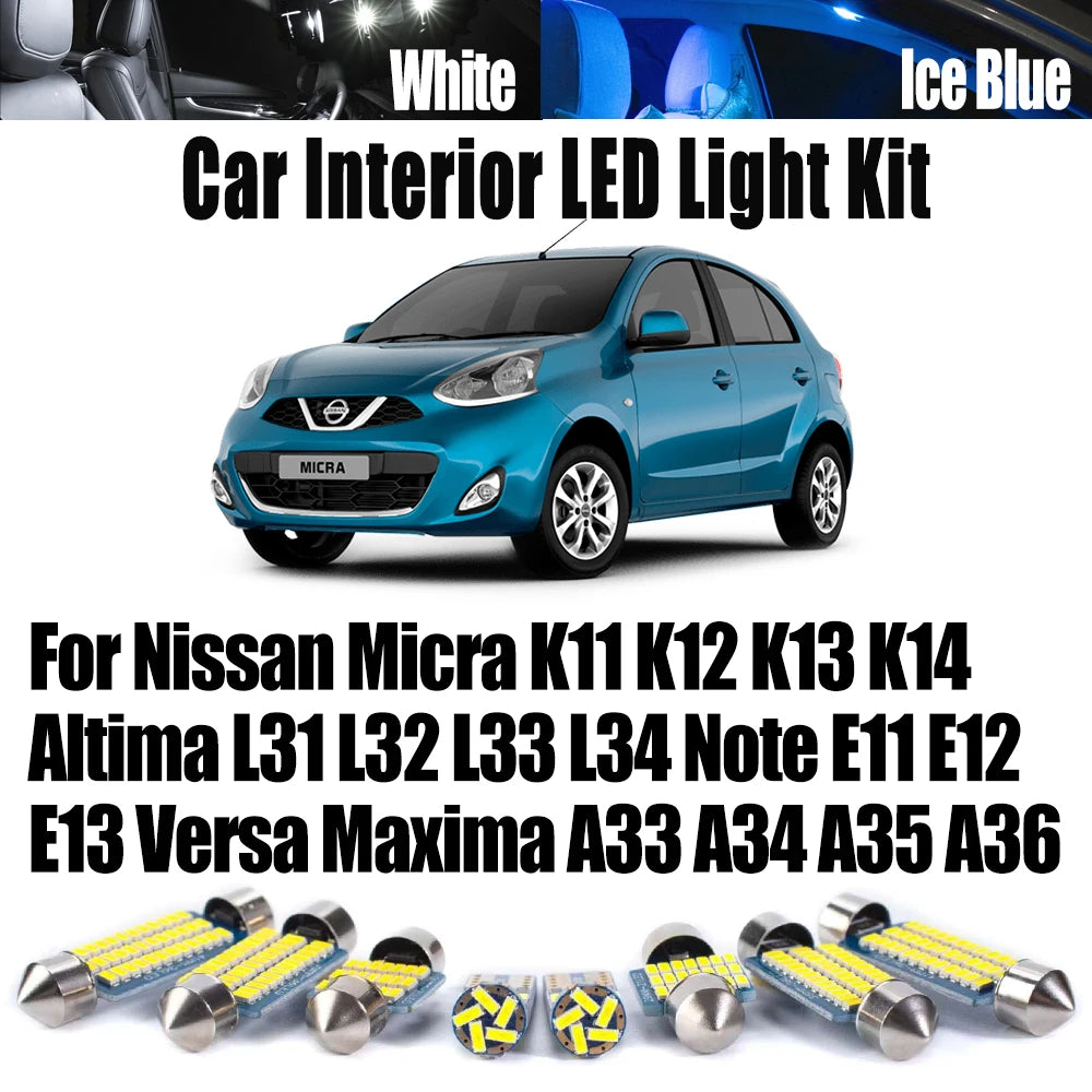 Indoor LED Car Light Kit For Nissan Micra K11 K12 K13 K14 Altima L31 L32 L33 L34 Note E11 E12 E13 Versa