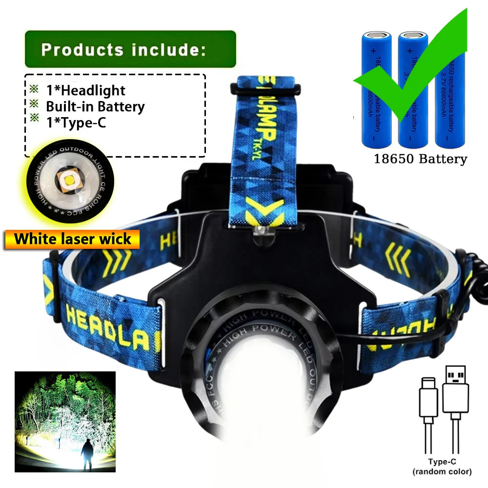 Headlamp Upgraded Version 4 Cores Super Long Range Powerful LED High Power Zoom Headlight Strong Light Head Lamp Fishing Hiking