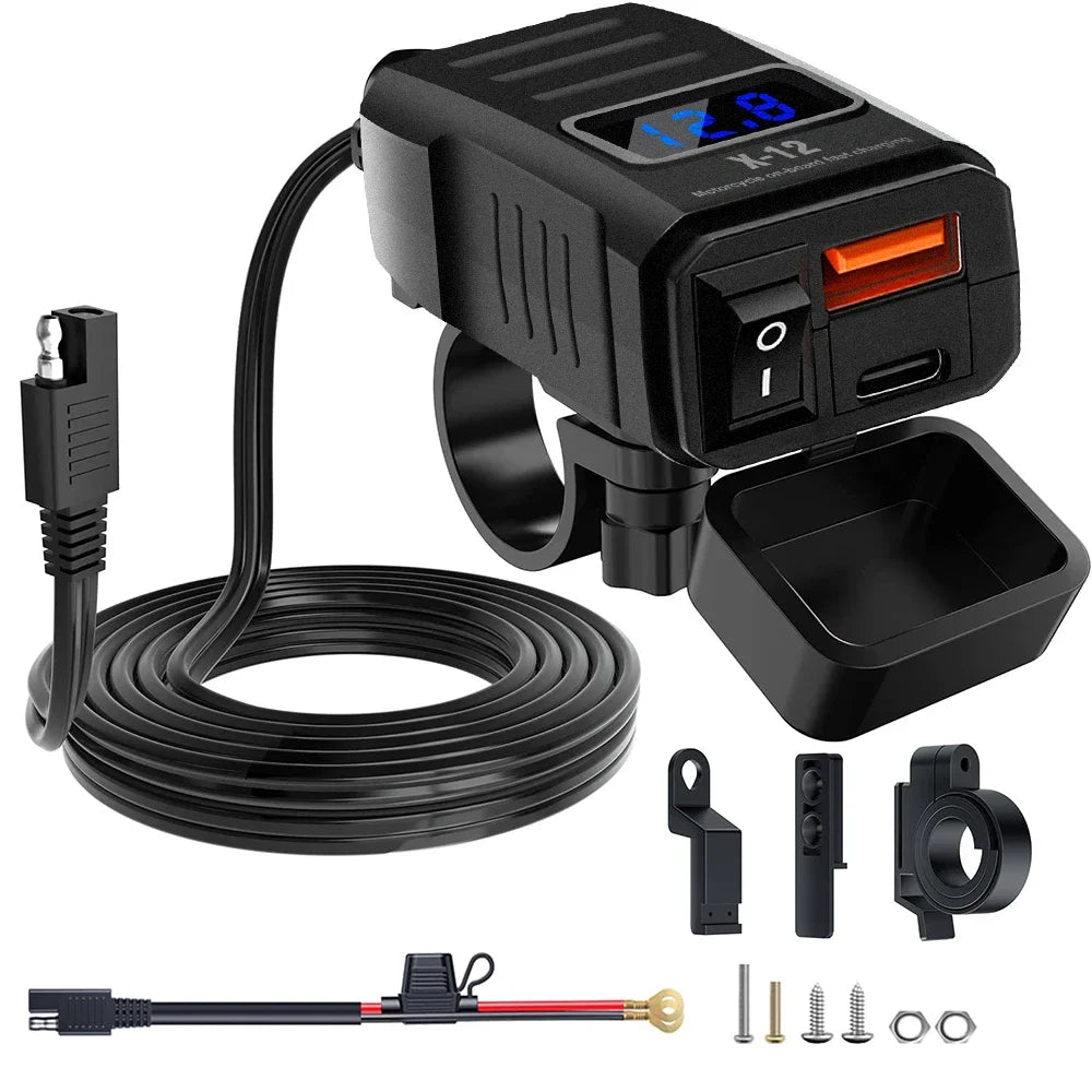 Handlebar Motorcycle Charger Socket PD+QC3.0 Fast Charging P